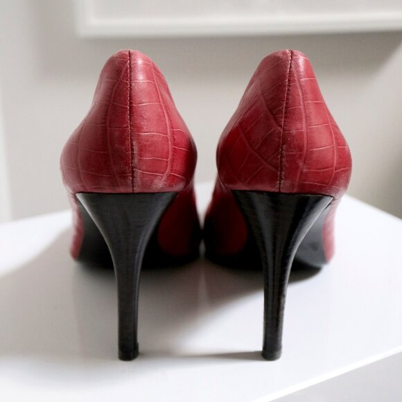 Ralph Lauren "Adena" Red Reptile Textured Leather Stiletto Heels - Women's Size - Picture 8 of 10